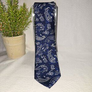 STACY ADAMS MICROFIBER TIE NAVY WITH WHITE PAISLEY MENS EXCELLENT CONDITION